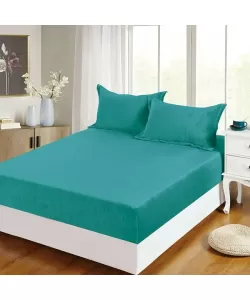 Husa Verde pentru Pat Dublu si 2 Fete de Perna, 180*200 cm, Frotir, H02/203 Husa Verde pentru Pat Dublu si 2 Fete de Perna, 180*200 cm, Frotir, H02/203