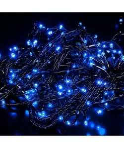 Instalatie Exterior 100 Leduri, 5m, Led Cilindric, Fir Gros Verde, Albastra