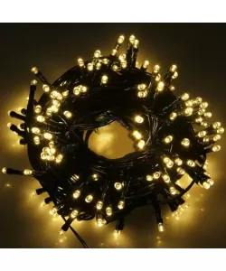 Instalatie Exterior 200 Leduri, 8m, Fir Gros Verde, Lumina Calda