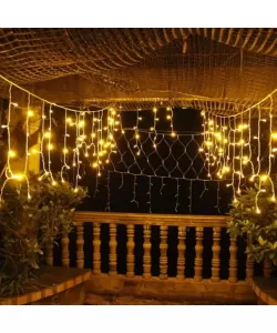 Instalatie Tip Turturi, 120 Leduri, 4*0,5 m, Fir Negru, Galben