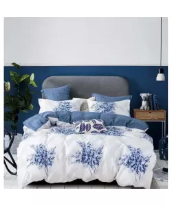 Lenjerie Alba cu Flori Albastre, Pat 2 Persoane, 6 Piese, Bumbac Finet, 760/103 Lenjerie Alba cu Flori Albastre, Pat 2 Persoane, 6 Piese, Bumbac Finet, 760/103