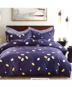 Lenjerie Albastra cu Floricele, Pat 2 Persoane, 4 Piese, Bumbac Finet, F19/O Lenjerie Albastra cu Floricele, Pat 2 Persoane, 4 Piese, Bumbac Finet, F19/O