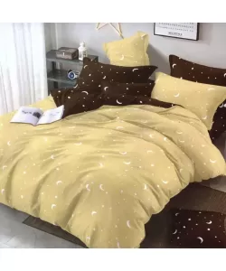 Lenjerie Cer Instelat cu Bej si Maro, Pat 2 Persoane, 6 Piese Bumbac si Poliester, F09/I Lenjerie Cer Instelat cu Bej si Maro, Pat 2 Persoane, 6 Piese Bumbac si Poliester, F09/I