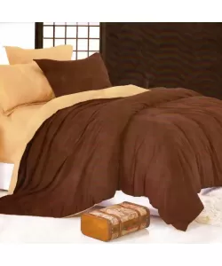 Lenjerie Crem cu Maro, Pat 2 Persoane, 4 Piese, Poliester, HYL/01 Lenjerie Crem cu Maro, Pat 2 Persoane, 4 Piese, Poliester, HYL/01