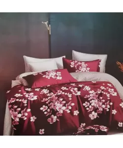 Lenjerie Crem cu Visiniu si Flori, Pat 2 Persoane, 6 Piese, Bumbac Finet, F20/37 Lenjerie Crem cu Visiniu si Flori, Pat 2 Persoane, 6 Piese, Bumbac Finet, F20/37