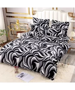 Lenjerie de Pat Cocolino pentru 2 Persoane, 6 Piese, Model Abstract, Alb si Negru Lenjerie de Pat Cocolino pentru 2 Persoane, 6 Piese, Model Abstract, Alb si Negru