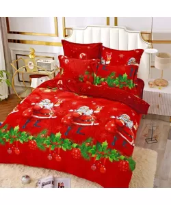 Lenjerie de Pat Cocolino pentru 2 Persoane, 6 Piese, Model Craciun, Rosu Lenjerie de Pat Cocolino pentru 2 Persoane, 6 Piese, Model Craciun, Rosu