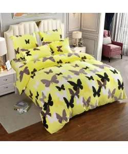 Lenjerie de Pat Cocolino pentru 2 Persoane, 6 Piese, Model Fluturi, Galben Lenjerie de Pat Cocolino pentru 2 Persoane, 6 Piese, Model Fluturi, Galben