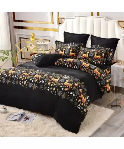 Lenjerie de Pat Cocolino pentru 2 Persoane, 6 Piese, Model Reni, Negru si Auriu Lenjerie de Pat Cocolino pentru 2 Persoane, 6 Piese, Model Reni, Negru si Auriu