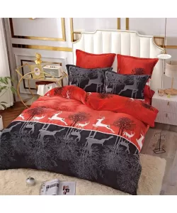 Lenjerie de Pat Cocolino pentru 2 Persoane, 6 Piese, Model Reni, Negru si Rosu Lenjerie de Pat Cocolino pentru 2 Persoane, 6 Piese, Model Reni, Negru si Rosu