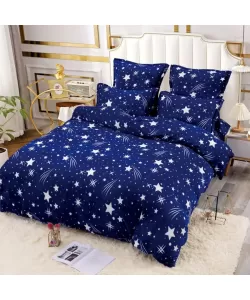 Lenjerie de Pat Cocolino pentru 2 Persoane, 6 Piese, Model Stelute, Albastru Lenjerie de Pat Cocolino pentru 2 Persoane, 6 Piese, Model Stelute, Albastru