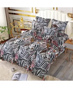 Lenjerie de Pat Cocolino pentru 2 Persoane, 6 Piese, Model Zebra, Multicolor Lenjerie de Pat Cocolino pentru 2 Persoane, 6 Piese, Model Zebra, Multicolor
