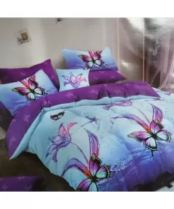 Lenjerie Flori si Fluturi, Pat 2 Persoane, 6 Piese, Bumbac Finet, F20/55 Lenjerie Flori si Fluturi, Pat 2 Persoane, 6 Piese, Bumbac Finet, F20/55