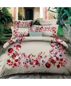 Lenjerie cu Flori Multicolore, Pat 2 Persoane, 6 Piese Bumbac Finet, F18/B Lenjerie cu Flori Multicolore, Pat 2 Persoane, 6 Piese Bumbac Finet, F18/B