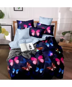 Lenjerie Fluturi Multicolori, Pat 2 Persoane, 6 Piese, Bumbac Finet, 760/75 Lenjerie Fluturi Multicolori, Pat 2 Persoane, 6 Piese, Bumbac Finet, 760/75