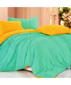 Lenjerie Galben cu Turcoaz, Pat 2 Persoane, 4 Piese, Poliester, HYL/15 Lenjerie Galben cu Turcoaz, Pat 2 Persoane, 4 Piese, Poliester, HYL/15
