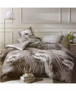 Lenjerie Gri cu Flori, Pat 2 Persoane, 4 Piese, Bumbac, F19/U Lenjerie Gri cu Flori, Pat 2 Persoane, 4 Piese, Bumbac, F19/U