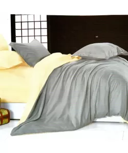 Lenjerie Gri cu Galben, Pat 2 Persoane, 4 Piese, Poliester, HYL/11 Lenjerie Gri cu Galben, Pat 2 Persoane, 4 Piese, Poliester, HYL/11