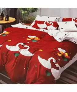 Lenjerie Inimioare Colorate si Lebeder, Pat 2 Persoane, 6 Piese, Bumbac Finet, E/2 Lenjerie Inimioare Colorate si Lebeder, Pat 2 Persoane, 6 Piese, Bumbac Finet, E/2