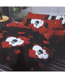 Lenjerie Inimioare si Trandafiri, Pat 2 Persoane, 6 Piese, Bumbac Finet, E/16 Lenjerie Inimioare si Trandafiri, Pat 2 Persoane, 6 Piese, Bumbac Finet, E/16