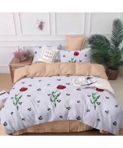 Lenjerie Lalele si Inimioare, Pat 2 Persoane, 6 Piese, Bumbac Finet, 760/27 Lenjerie Lalele si Inimioare, Pat 2 Persoane, 6 Piese, Bumbac Finet, 760/27