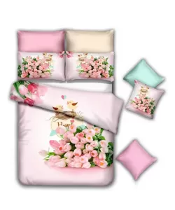 Lenjerie Lalele Roz, Pat 2 Persoane, 6 Piese, Bumbac Finet, F18/1 Lenjerie Lalele Roz, Pat 2 Persoane, 6 Piese, Bumbac Finet, F18/1