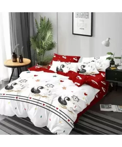 Lenjerie Lebede si Inimioare, Pat 2 Persoane, 6 Piese, Bumbac Finet, 760/55 Lenjerie Lebede si Inimioare, Pat 2 Persoane, 6 Piese, Bumbac Finet, 760/55