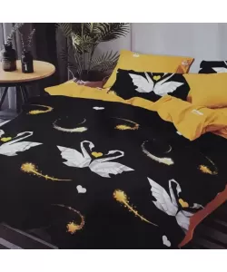 Lenjerie cu Lebede, Pat 2 Persoane, 6 Piese, Bumbac Finet, E/5 Lenjerie cu Lebede, Pat 2 Persoane, 6 Piese, Bumbac Finet, E/5
