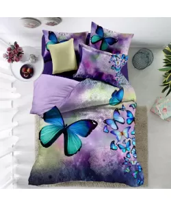 Lenjerie Mov si Fluturi, Pat 2 Persoane, 6 Piese, Bumbac Finet, F18/G Lenjerie Mov si Fluturi, Pat 2 Persoane, 6 Piese, Bumbac Finet, F18/G