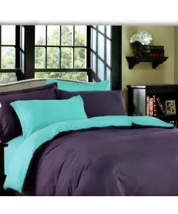 Lenjerie Mov Inchis cu Turcoaz, Pat 2 Persoane, 4 Piese, Poliester, HYL/30 Lenjerie Mov Inchis cu Turcoaz, Pat 2 Persoane, 4 Piese, Poliester, HYL/30