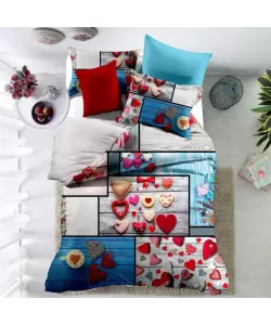 Lenjerie Multicolora cu Diverse Inimioare, Pat 2 Persoane, 6 Piese Bumbac Finet, F18/D Lenjerie Multicolora cu Diverse Inimioare, Pat 2 Persoane, 6 Piese Bumbac Finet, F18/D