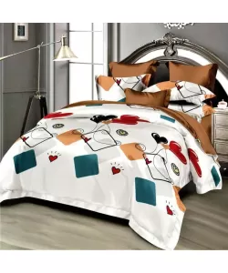 Lenjerie Pat 2 Persoane cu Elastic, 6 Piese, Bumbac Finet F20A/405 Lenjerie Pat 2 Persoane cu Elastic, 6 Piese, Bumbac Finet F20A/405