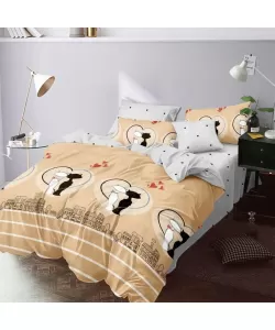 Lenjerie Pisicute si Inimioare, Pat 2 Persoane, 6 Piese, Bumbac Finet, F20/63 Lenjerie Pisicute si Inimioare, Pat 2 Persoane, 6 Piese, Bumbac Finet, F20/63