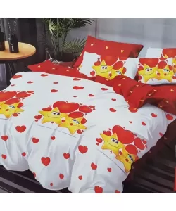 Lenjerie Stelute Zambitoare si Inimioare, Pat 2 Persoane, 6 Piese, Bumbac Finet, E/9 Lenjerie Stelute Zambitoare si Inimioare, Pat 2 Persoane, 6 Piese, Bumbac Finet, E/9