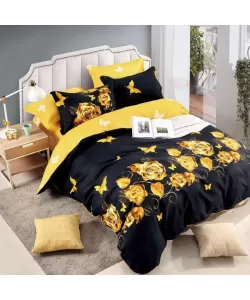 Lenjerie Trandafiri si Fluturi Aurii, Pat 2 Persoane, 6 Piese, Bumbac Finet, 760/43 Lenjerie Trandafiri si Fluturi Aurii, Pat 2 Persoane, 6 Piese, Bumbac Finet, 760/43