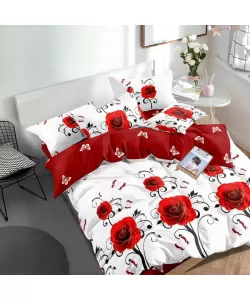 Lenjerie Trandafiri si Fluturi, Pat 2 Persoane, 6 Piese, Bumbac Finet, 760/1 Lenjerie Trandafiri si Fluturi, Pat 2 Persoane, 6 Piese, Bumbac Finet, 760/1