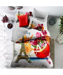 Lenjerie cu Turnul Eiffel, Pat 2 Persoane, 6 Piese, Bumbac Finet, F18/14 Lenjerie cu Turnul Eiffel, Pat 2 Persoane, 6 Piese, Bumbac Finet, F18/14