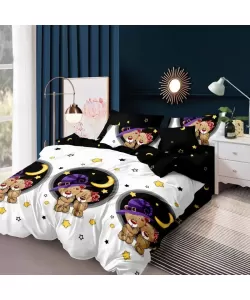 Lenjerie cu Ursuleti si Luna, Pat 2 Persoane, 6 Piese, Bumbac Finet, F17/G Lenjerie cu Ursuleti si Luna, Pat 2 Persoane, 6 Piese, Bumbac Finet, F17/G