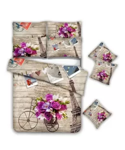 Lenjerie Vedere din Paris, Pat 2 Persoane, 6 Piese, Bumbac Finet, F18/9 Lenjerie Vedere din Paris, Pat 2 Persoane, 6 Piese, Bumbac Finet, F18/9