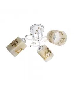 Lustra Aleyna, 3x E27, Sticla si Metal, Alb si Auriu