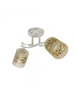 Lustra Amine, 2x E27, Sticla si Metal, Alb si Auriu