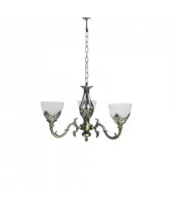 Lustra Cezar, 3*E27, Bronz Antichizat, Metal si Sticla