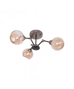 Lustra Clarice, 3*E27, Negru si Auriu, Metal cu Sticla