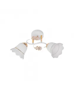 Lustra Denebola, 2*E27, Auriu cu Alb, Metal si Sticla