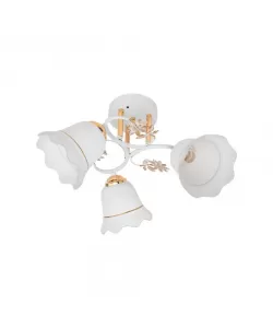 Lustra Denebola, 3*E27, Auriu cu Alb, Metal si Sticla