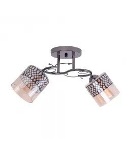 Lustra Edwin, 2*E27, Negru cu Fumuriu, Metal si Sticla