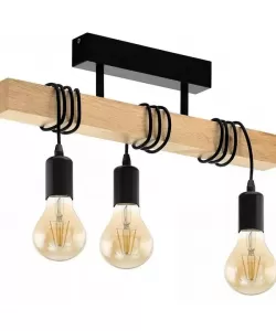 Lustra Ema, 3*E27, Maro, Metal si Lemn