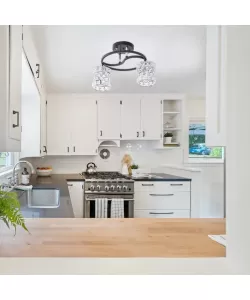 Lustra Josephina, 2*E27, Negru, Metal si Cristal