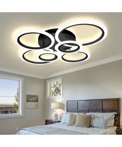 Lustra LED Cerc cu Telecomanda, 136W, 6 Cercuri, Dimabila, Negru Lustra LED Cerc cu Telecomanda, 136W, 6 Cercuri, Dimabila, Negru