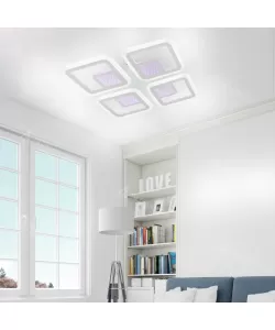 Lustra LED Chai 3D cu Telecomanda, 104W, 2.4GHz, Dimabila, RGB, Acril, Alb